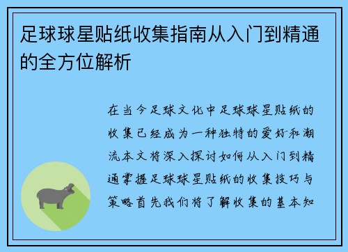 足球球星贴纸收集指南从入门到精通的全方位解析